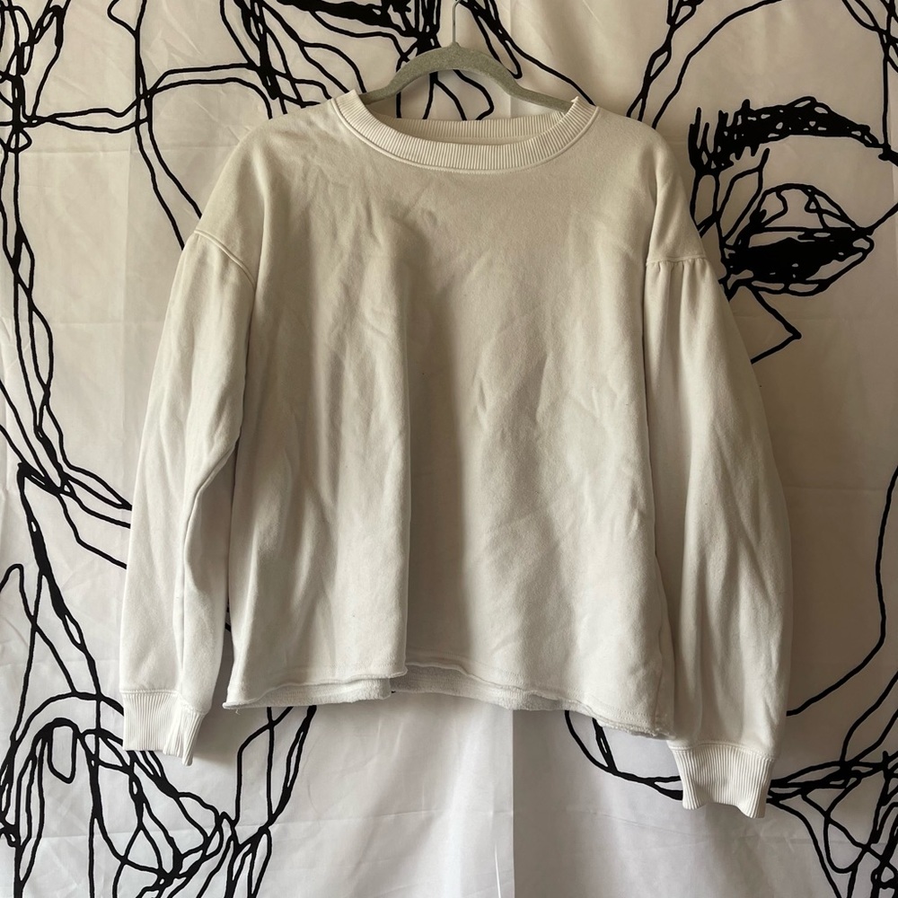 White Puffer Sleeve Crewneck